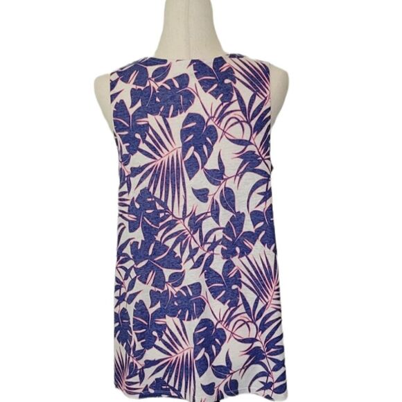 Stylus Pink & Purple Tropical Print Linen Blend Tank Top Size M - Picture 3 of 7